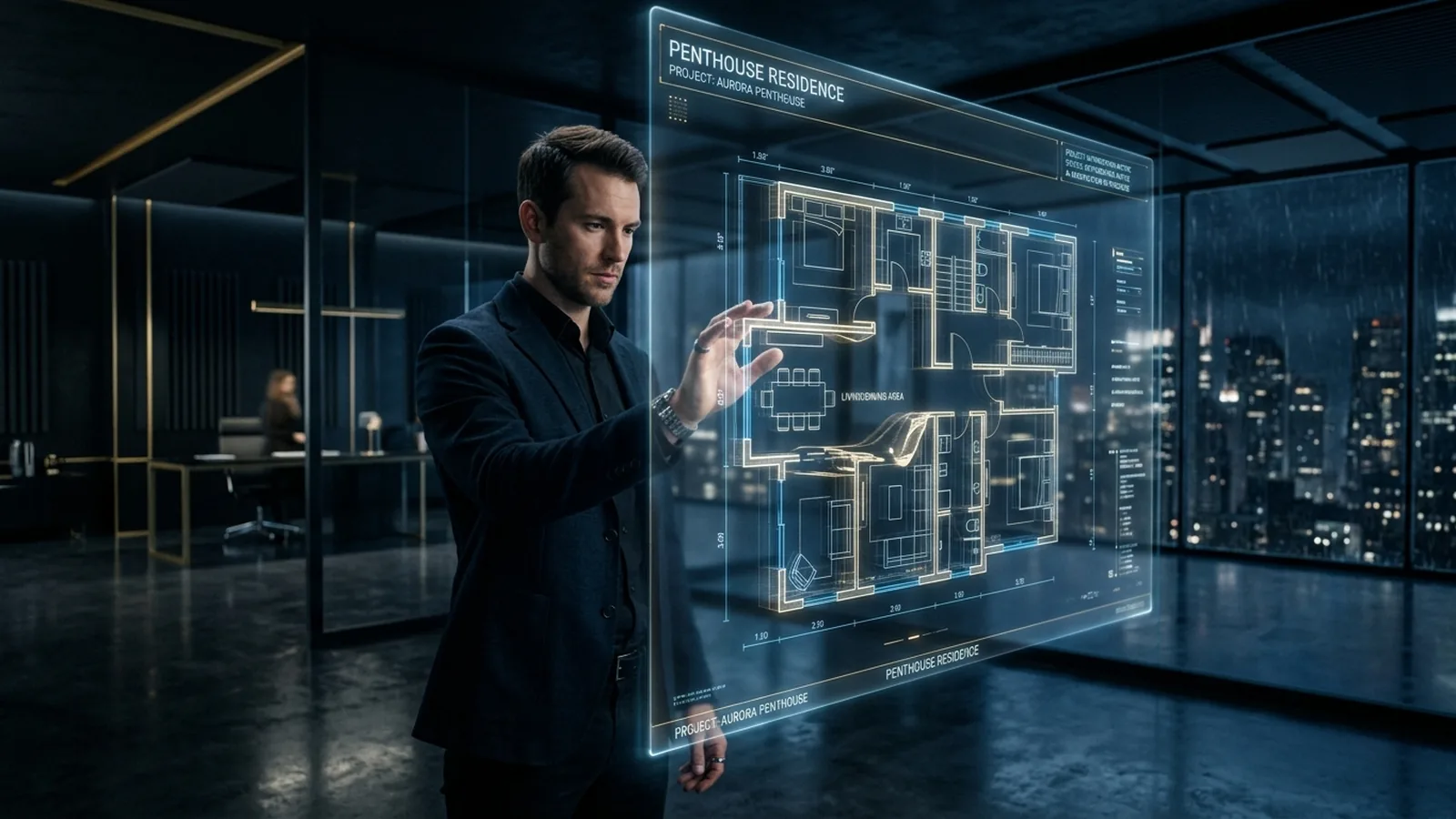 Architect interacting with AI architectural interface