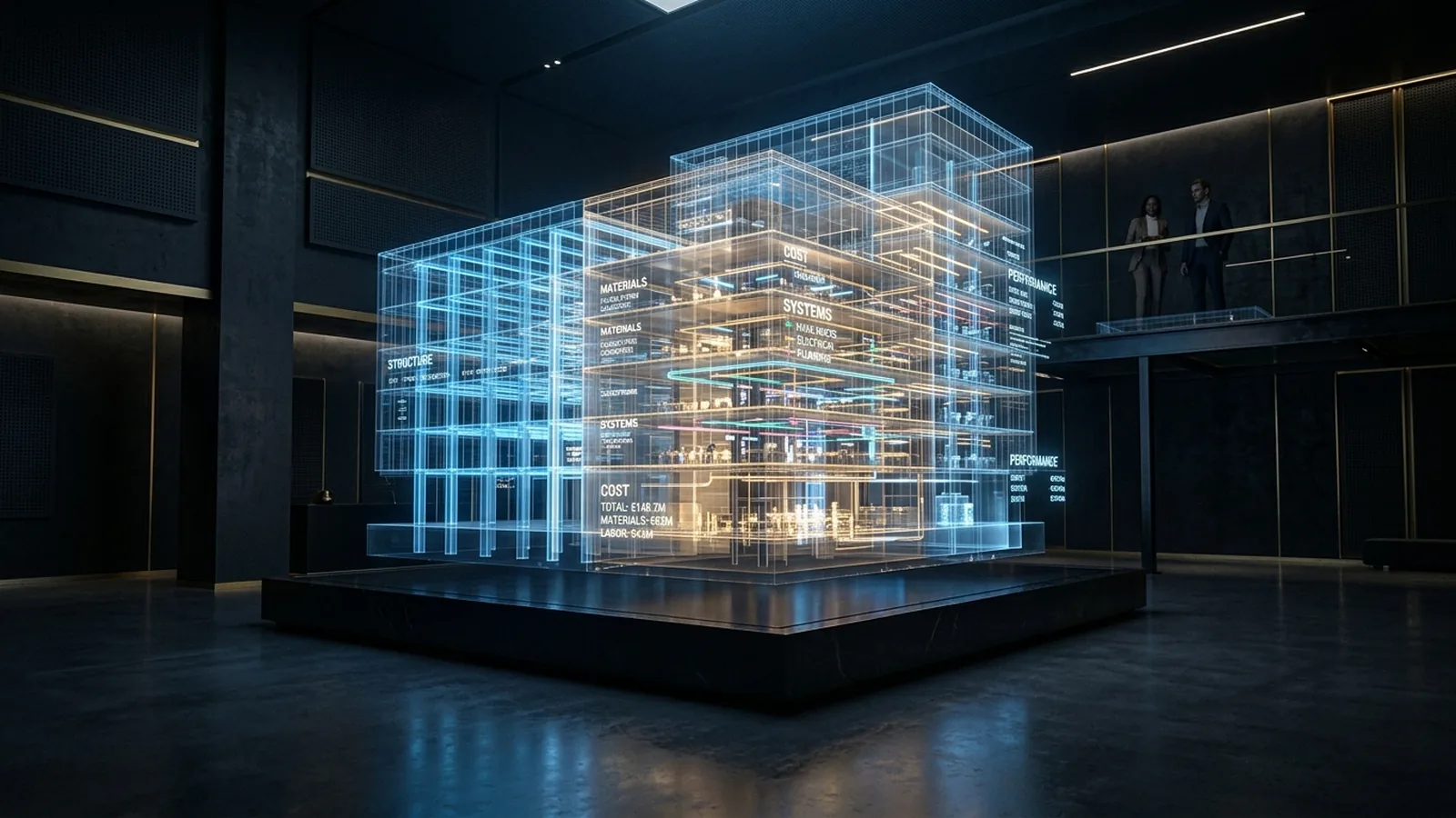 Digital twin architecture in a dark presentation hall